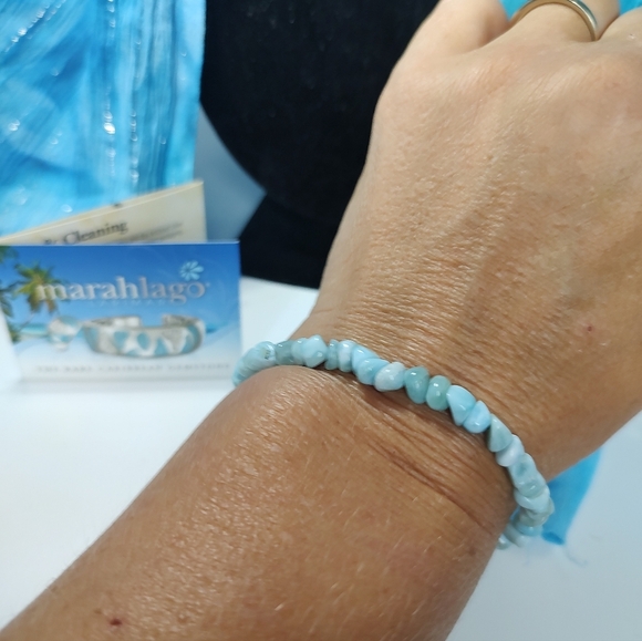 Marahlago Bracelet Larimar Blue Small Bead Bracelet with Adjustable Cord